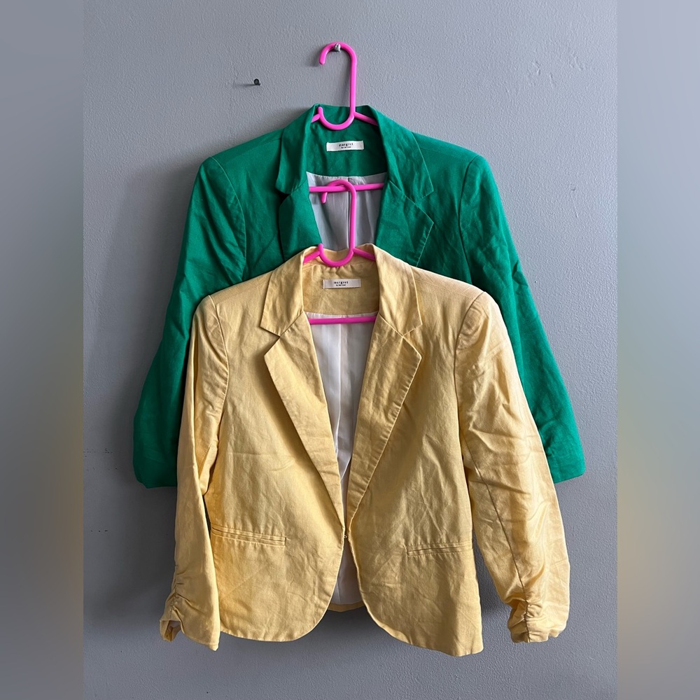Set of 2 Women’s Margret by Be Cool Yellow & Green Cotton Blend Career Blazers L